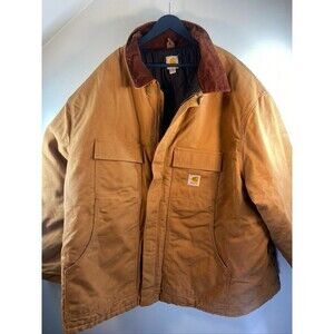 CARHARTT MENS SIZE 4XL CANVAS BROWN QUILT LINED JACKET
